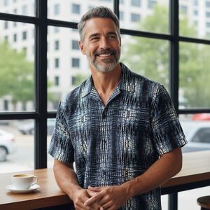 Bassiri Limited Collection Shirt Men's XL Button up Black Blue Microfiber